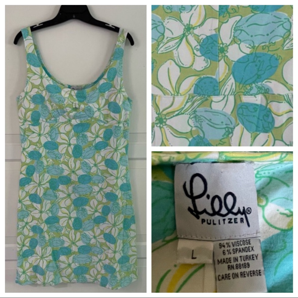 Lilly Pulitzer vintage white label floral crab print sheath dress 8978